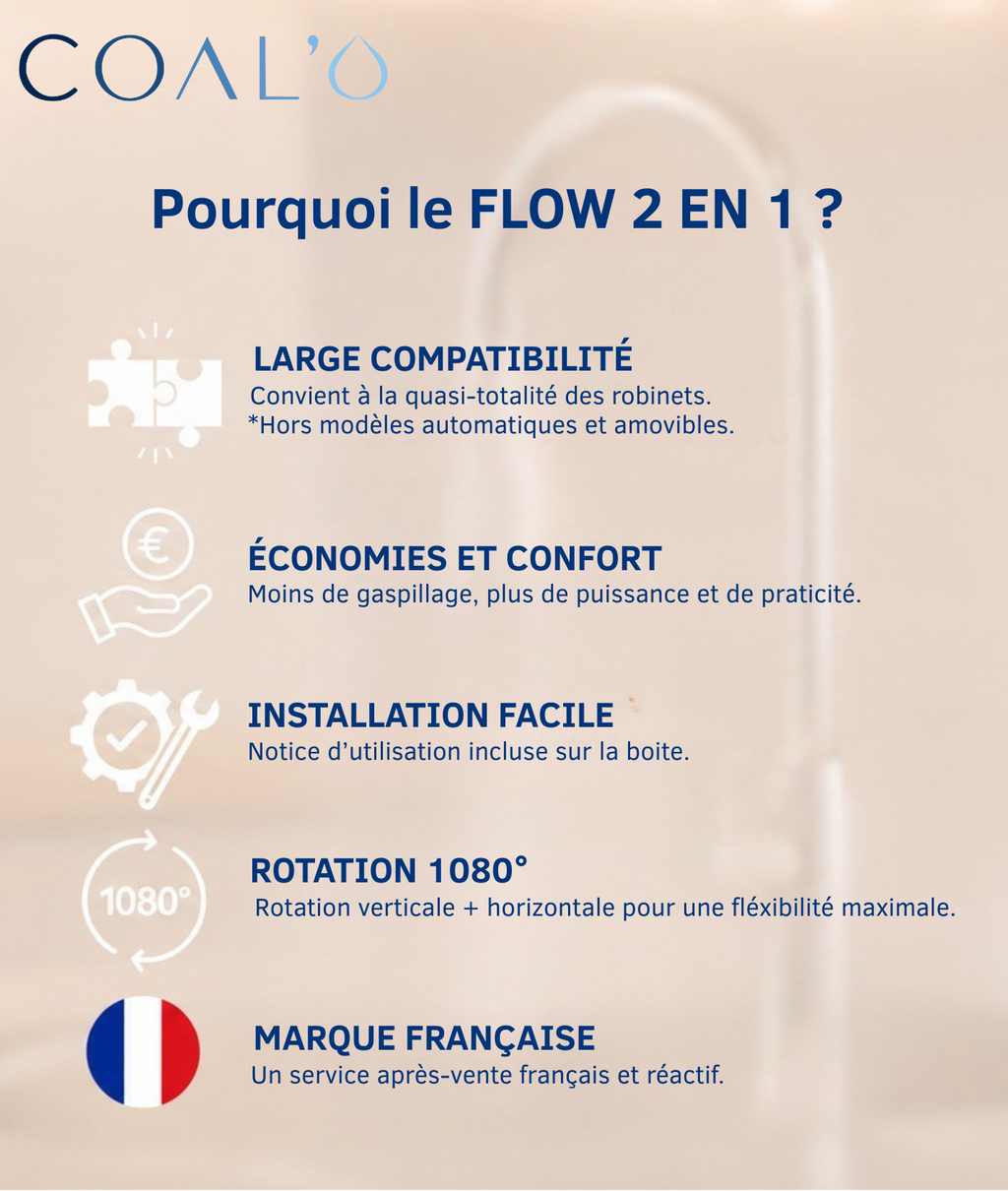 FLOW 1080° 2 EN 1 Rallonge de robinet pivotante avec filtre