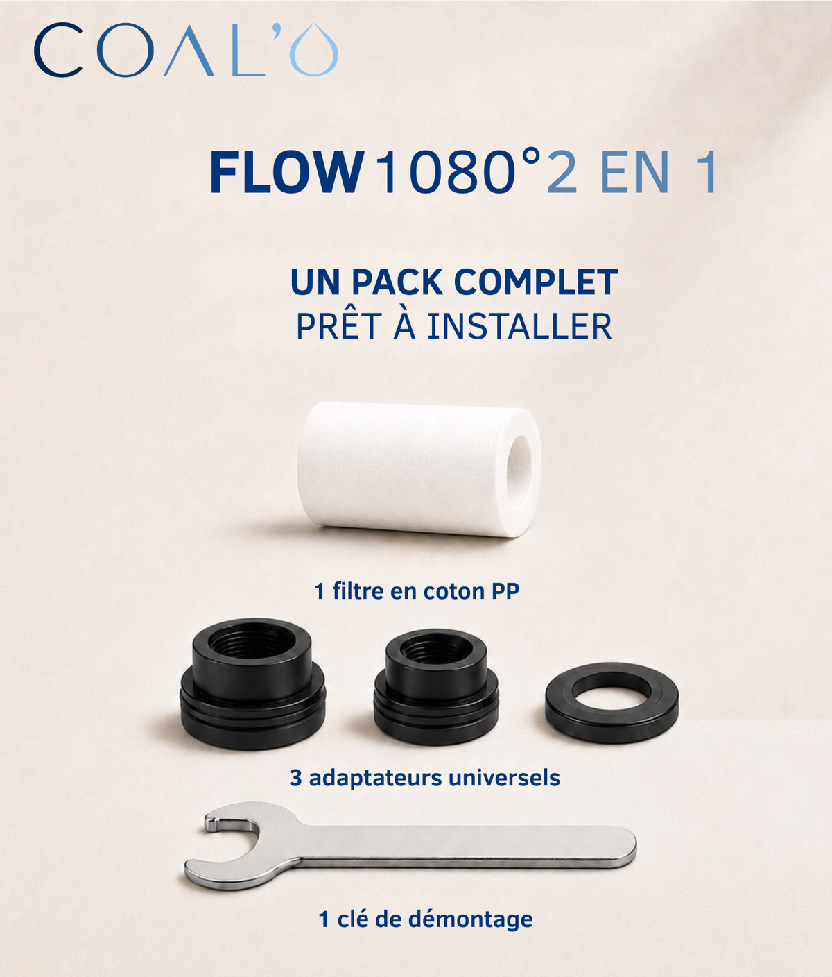FLOW 1080° 2 EN 1 Rallonge de robinet pivotante avec filtre