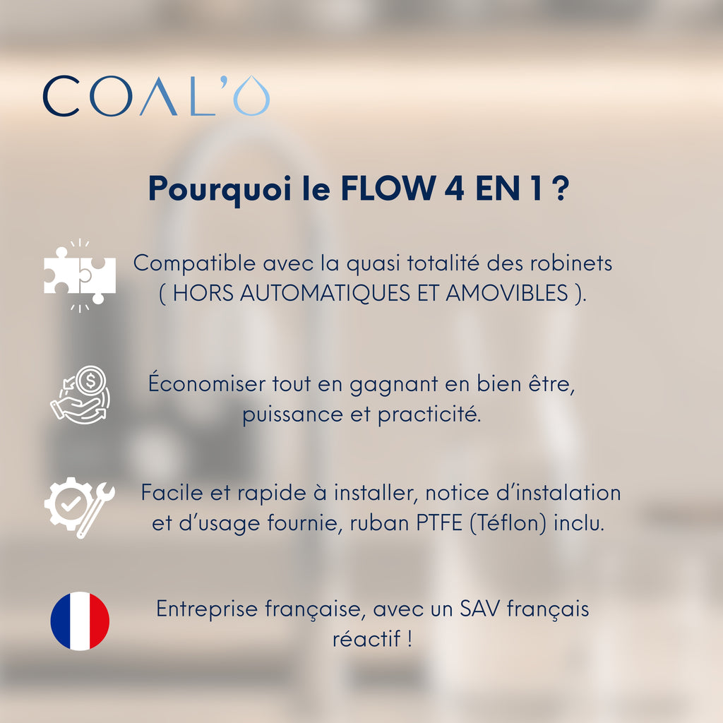 FLOW 4 EN 1 Filtre à eau sur robinet avec douchette multifonctions