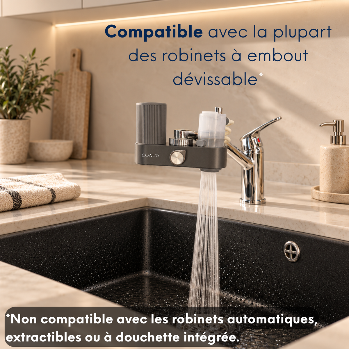 FLOW 4 EN 1 Filtre à eau sur robinet avec douchette multifonctions